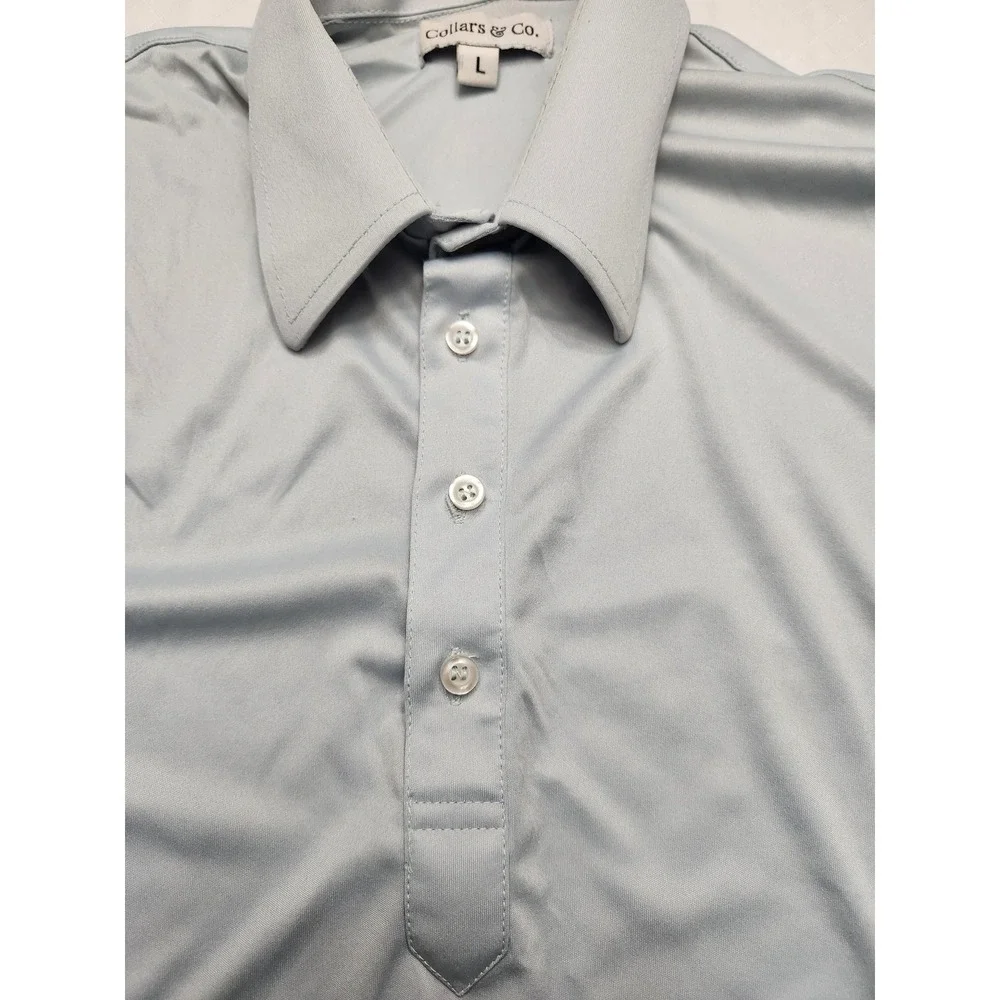 Collars & Co. Polo Shirt Mens Large Gray Dress Collar Polyester Lightweight
